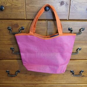 Lancome Pink and Orange Straw Tote Bag
